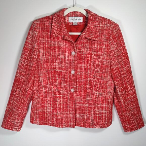 Jones New York Jackets & Blazers - Vintage Silk Jones New York Red Tweed Blazer 8 Classic Preppy Chic Career Office